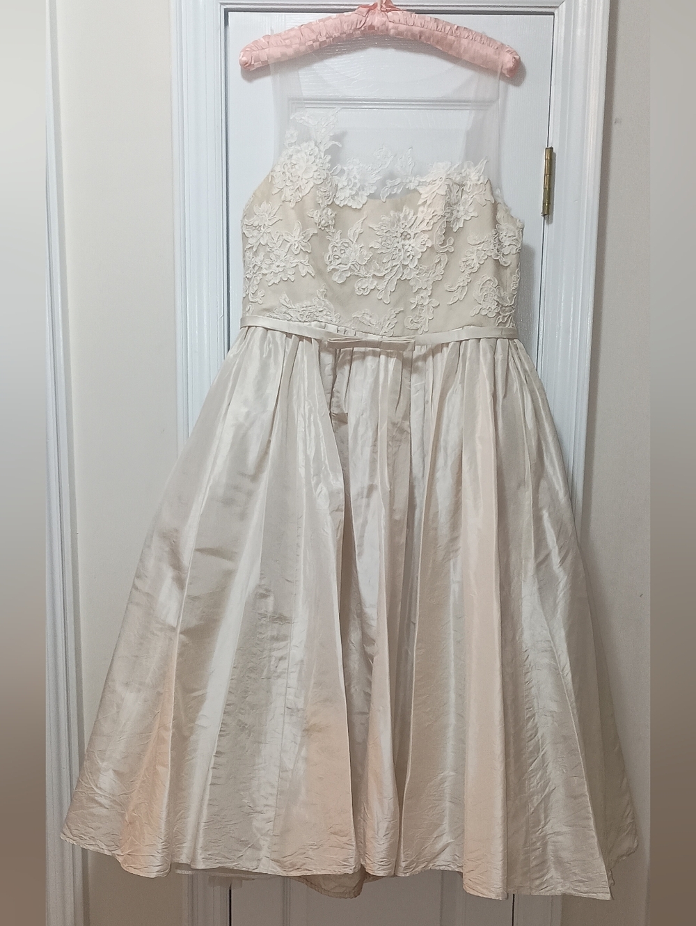 Amsale Ryan Teal Length Ivory Lace  Pleated Aline Formal Dress 12